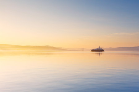 Milos bay as seen from Adamantas village on a misty morning.