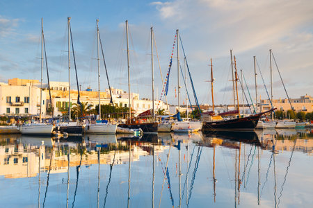 Adamantas harbour and seafront on an early morningのeditorial素材