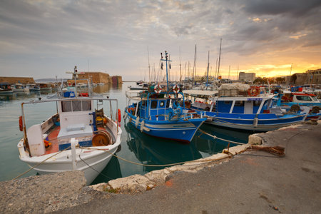 Venetian fortress in the old harbour of Heraklion in Crete, Greeceのeditorial素材