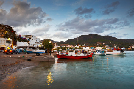 Small fishing harbour in Makrygialos village in the south eastern Crete, Greeceのeditorial素材