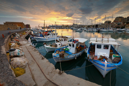 Venetian fortress in the old harbour of Heraklion in Crete, Greeceのeditorial素材