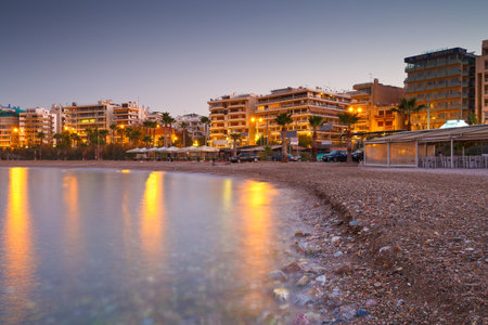 Beach in Palaio Faliro and the seafront of Athens, Greeceのeditorial素材