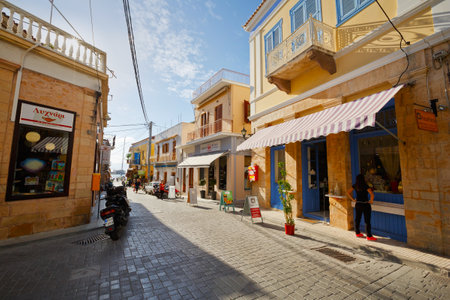 Street in the centre of Aegina town on Aegina island, Greeceのeditorial素材