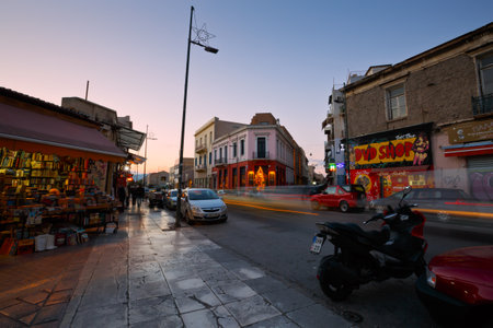 Shops in Psirri neighbourhood near Heroes' square, Athensのeditorial素材