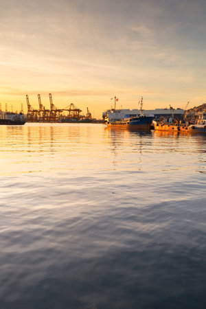 Ships at the container port in Piraeus, Athensのeditorial素材