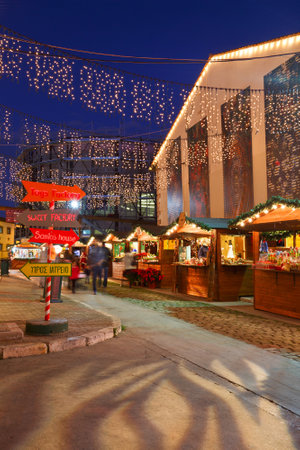 Christmas fair and market in the neighbourhood of Gazi in the old gasworks of Athens, Greeceのeditorial素材