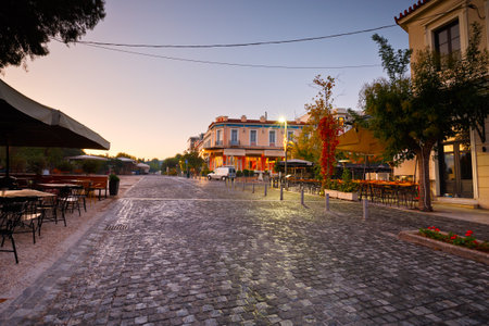 Bars and coffee shops in Thissio near ancient Agora in Athensのeditorial素材