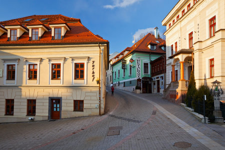 Street in the old town of Banska Bystrica, central Slovakia.のeditorial素材