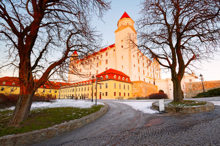 Bratislava castle on a winter evening, Slovakia.のeditorial素材