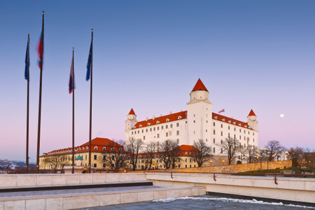 Bratislava castle on a winter evening, Slovakia.のeditorial素材
