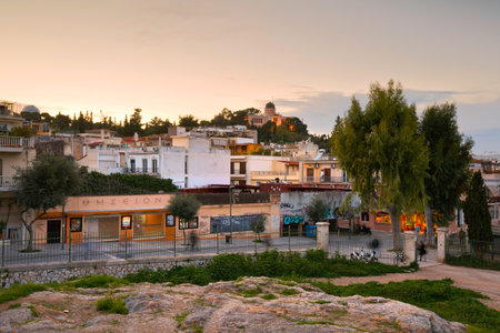 National observatory in Thissio as seen from the park on Areopagus Hill in central Athens.のeditorial素材