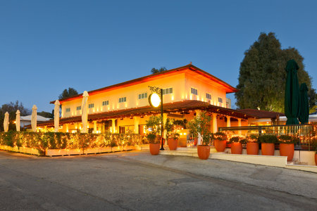 Coffee shop with outside terraces next to the Zappo building in central Athens.のeditorial素材