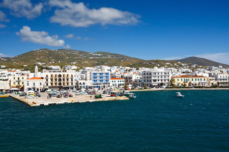 Town of Tinos as seen from the ferry.のeditorial素材