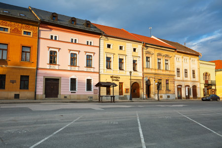 Houses in the main square of UNESCO listed medieval town of Levoca in eastern Slovakia.のeditorial素材