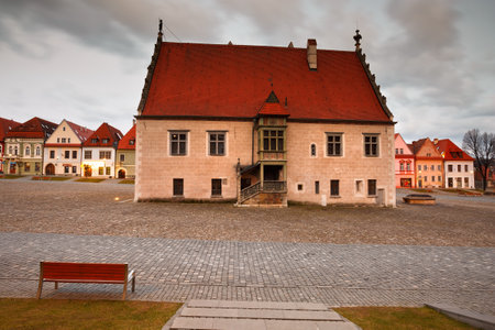 City hall in the main square of UNESCO listed medieval town of Bardejov in eastern Slovakia.のeditorial素材