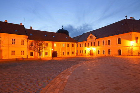 Historic architecture in a square in Trnava, Slovakia.の写真素材