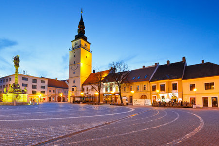 City tower in the main square of Trnava, Slovakia.のeditorial素材