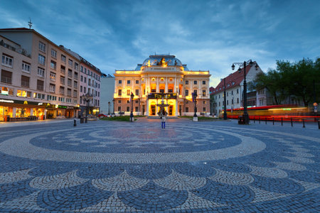 National theatre in Hviezdoslav square in the old town of Bratislava.のeditorial素材