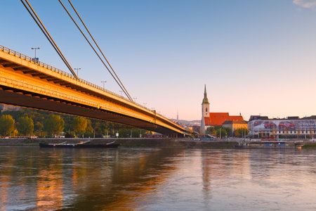 View of Bratislava city center over river Danube.のeditorial素材