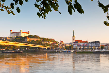 View of Bratislava city center over river Danube.のeditorial素材
