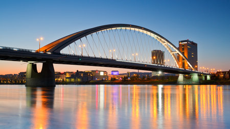 Apollo bridge over river Danube in Bratislava, Slovakia.のeditorial素材