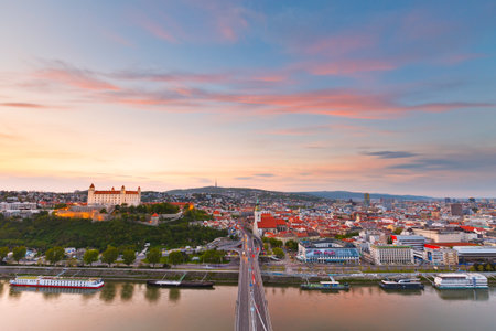 View of Bratislava city center over river Danube.のeditorial素材