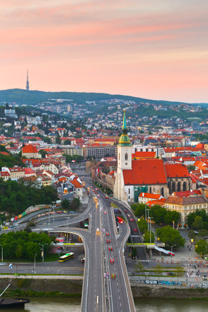 View of Bratislava city center over river Danube.のeditorial素材