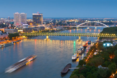 View of Bratislava and river Danube, Slovakia.のeditorial素材