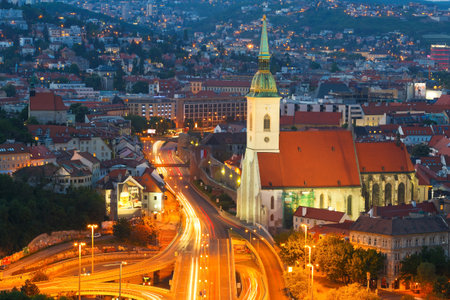 View of St.Martin's cathedral in the old town of Bratislava.のeditorial素材