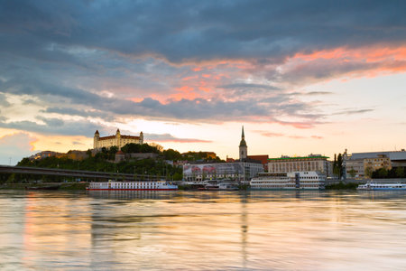 View of Bratislava city center over river Danube.のeditorial素材