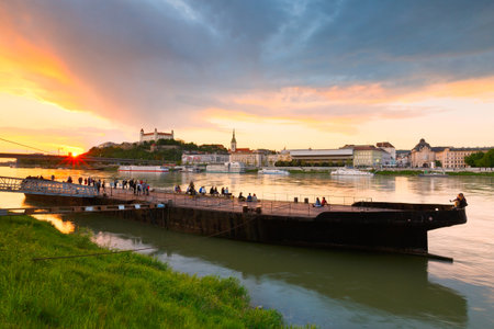View of Bratislava city center over river Danube.のeditorial素材