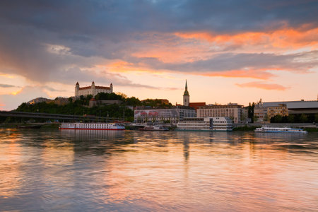 View of Bratislava city center over river Danube.のeditorial素材