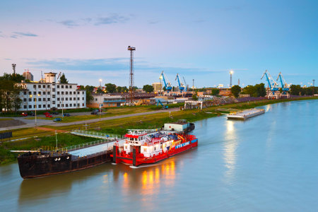 Harbour on river Danube in Bratislava city, Slovakia.のeditorial素材
