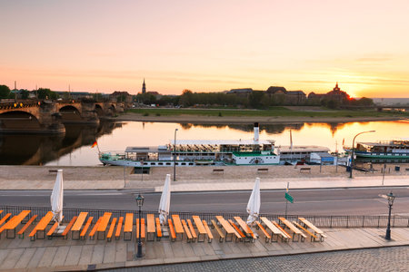 View of the Neustadt over river Elbe, Dresden, Germany.のeditorial素材