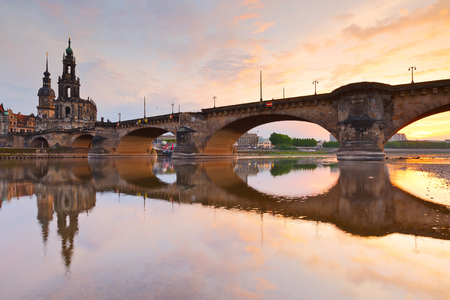 View of the old town of Dresden over river Elbe, Germany.の写真素材