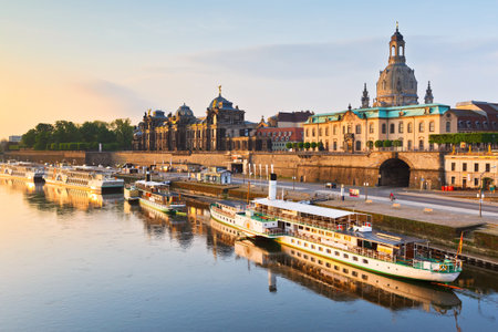 View of the old town of Dresden over river Elbe, Germany.のeditorial素材