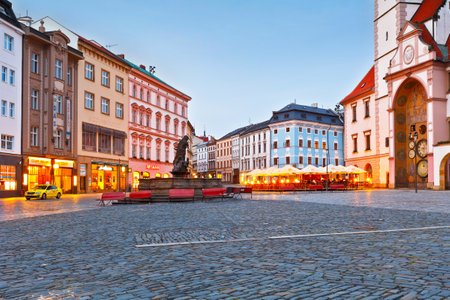 Astronomical clock and town hall in the main square of the old town of Olomouc, Czech Republic.のeditorial素材