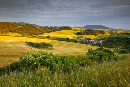 View of a typical landscape of Turiec region, northern Slovakia.の写真素材