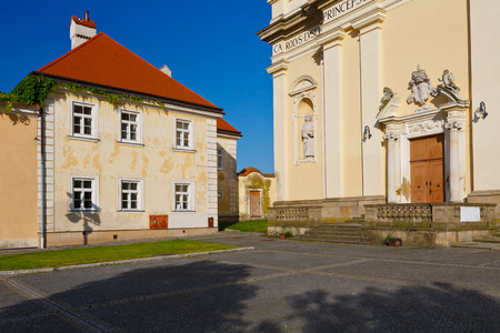 Architecture in the main square of Valtice town in Moravia, Czech Republic.の写真素材