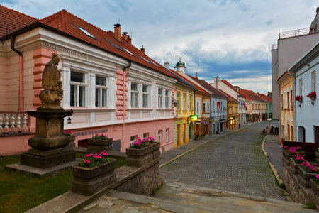 Street in the old town of Trencin, Slovakia.のeditorial素材