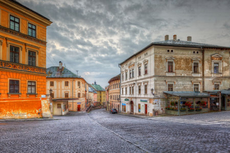 Street in the old town of Banska Stiavnica, Slovakia. HDR image.のeditorial素材