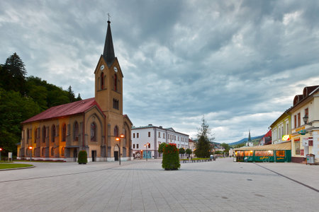 Main square of Dolny Kubin late in the evening.のeditorial素材