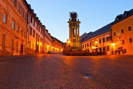 Square in the old town of Banska Stiavnica, Slovakia.のeditorial素材