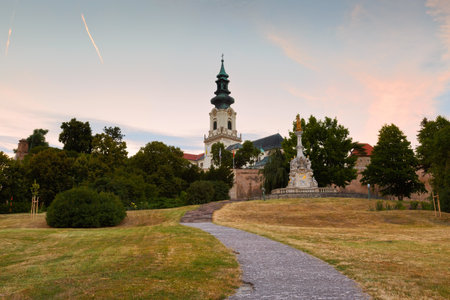 Nitra castle and cathedral at sunset.のeditorial素材