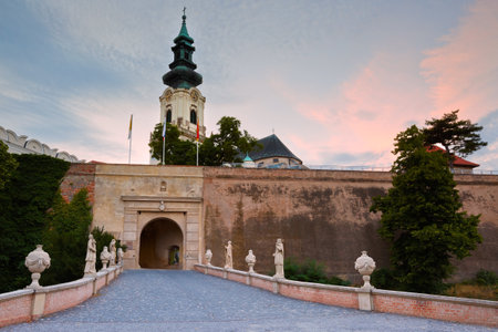 Nitra castle and cathedral at sunset.のeditorial素材