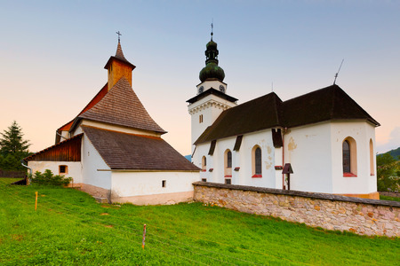 Church in a village of Banska Bela near Banska Stiavnica, Slovakia.の写真素材