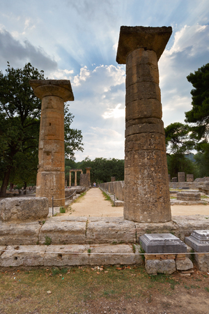 Temple of Hera in the archaeological site of Ancient Olympia.の写真素材