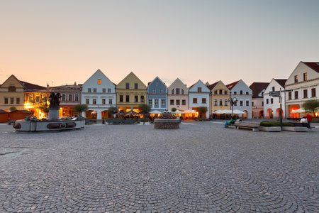 People in the main square in the city of Zilina in central Slovakia.のeditorial素材