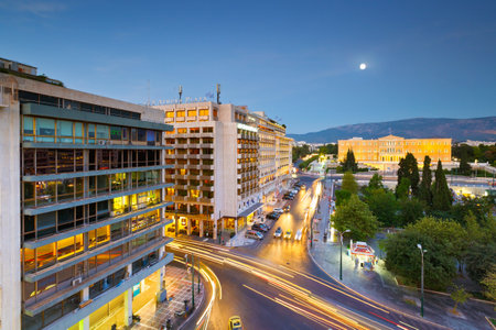 Syntagma square and building of parliament in central Athens.のeditorial素材