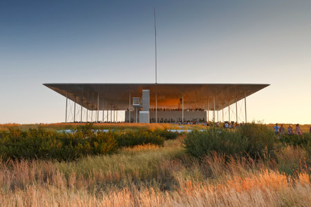 New building of National Opera as seen from the park of Stavros Niarchos Foundation Cultural Center, Athens.のeditorial素材